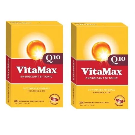 Pachet VitaMax Q10 Multivitamine cu Coenzima Q10 și Ginseng, 30 + 30 capsule moi, Perrigo