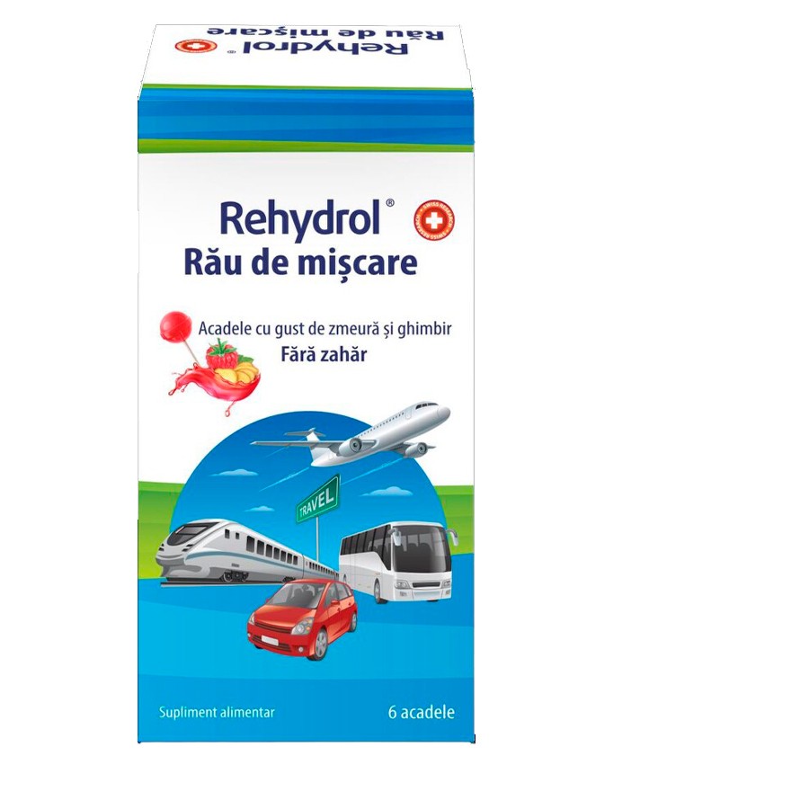 Rehydrol Acadele rau de miscare cu zmeura si ghimbir  6 bucati  MBA Pharma