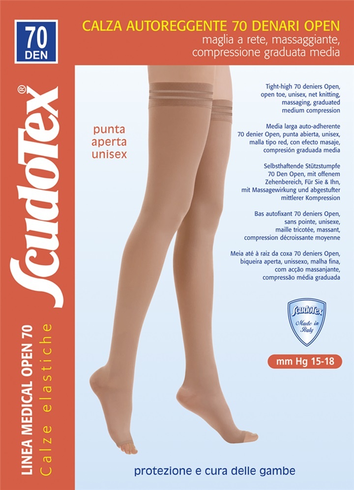Scudotex 823 Ciorapi medicali coapsa, varf deschis, compresie medie 70 DEN, Daino, marimea 5-XL