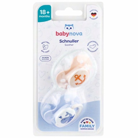 Suzeta din silicon ortodontica, +18 luni, 2 bucăți, Diverse Culori, Baby Novă