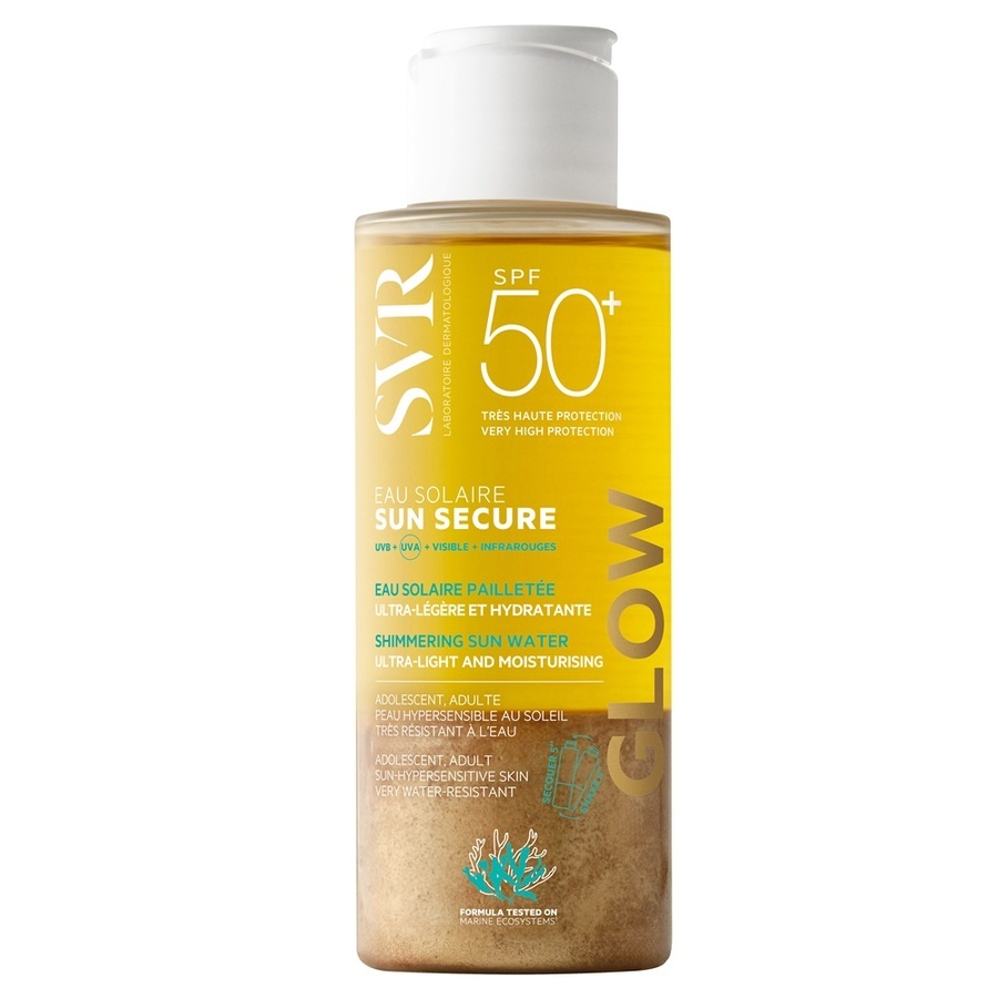SVR Sun Secure Eau Solaire SPF 50+ cu perle aurii, apa solara bifazica, 100 ml