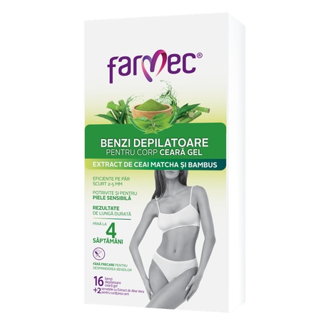Benzi depilatoare pentru corp cu ceara-gel, 8 bucati x 2, Farmec
