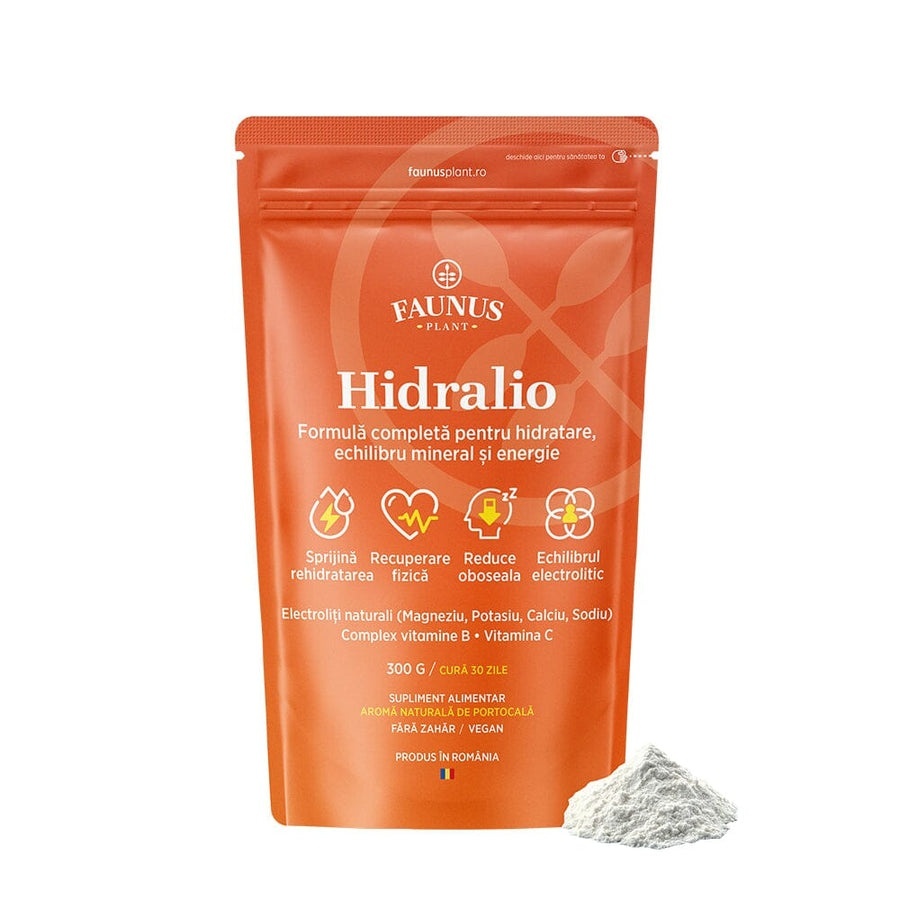 Faunus Plant Hidralio pudra cu electroliti, apa de cocos si vitamine B, aroma de portocale, 300 g