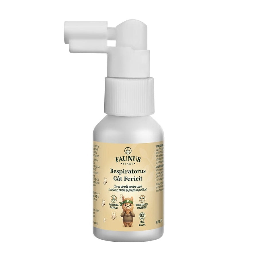 Faunus Respiratorus Gat Fericit spray de gat pentru copii cu propolis, miere si acid hialuronic, 30 ml