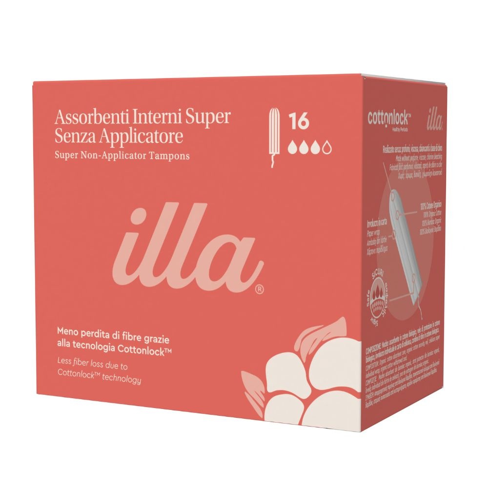 Illa tampoane interne Super din bumbac organic, fara aplicator, 16 buc