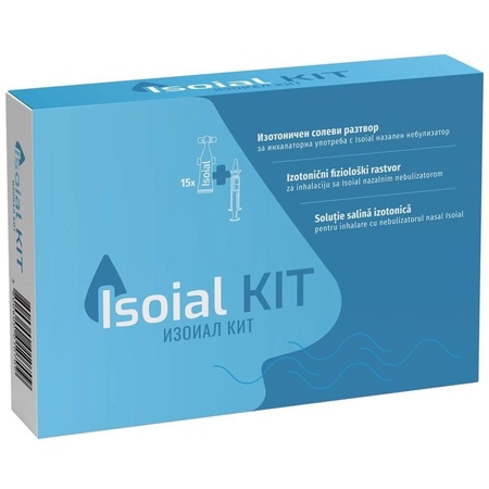 Kit soluție salina pentru nas înfundat + nebulizator nazal Isoial, 15 flacoane x 5 ml