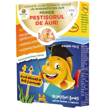 Moller's pestisori gumati cu Omega-3, lamaie si portocale, 36 jeleuri