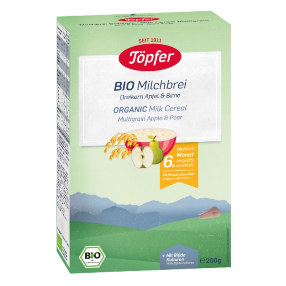 Multicereale BIO Topfer cu Lapte, Mere si Pere, +6 luni, 200 g
