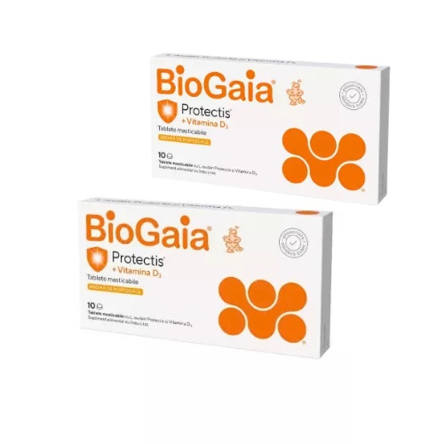 Pachet Protectis cu vitamina D3 800 UI portocale, 2 x 10 tablete masticabile, BioGaia