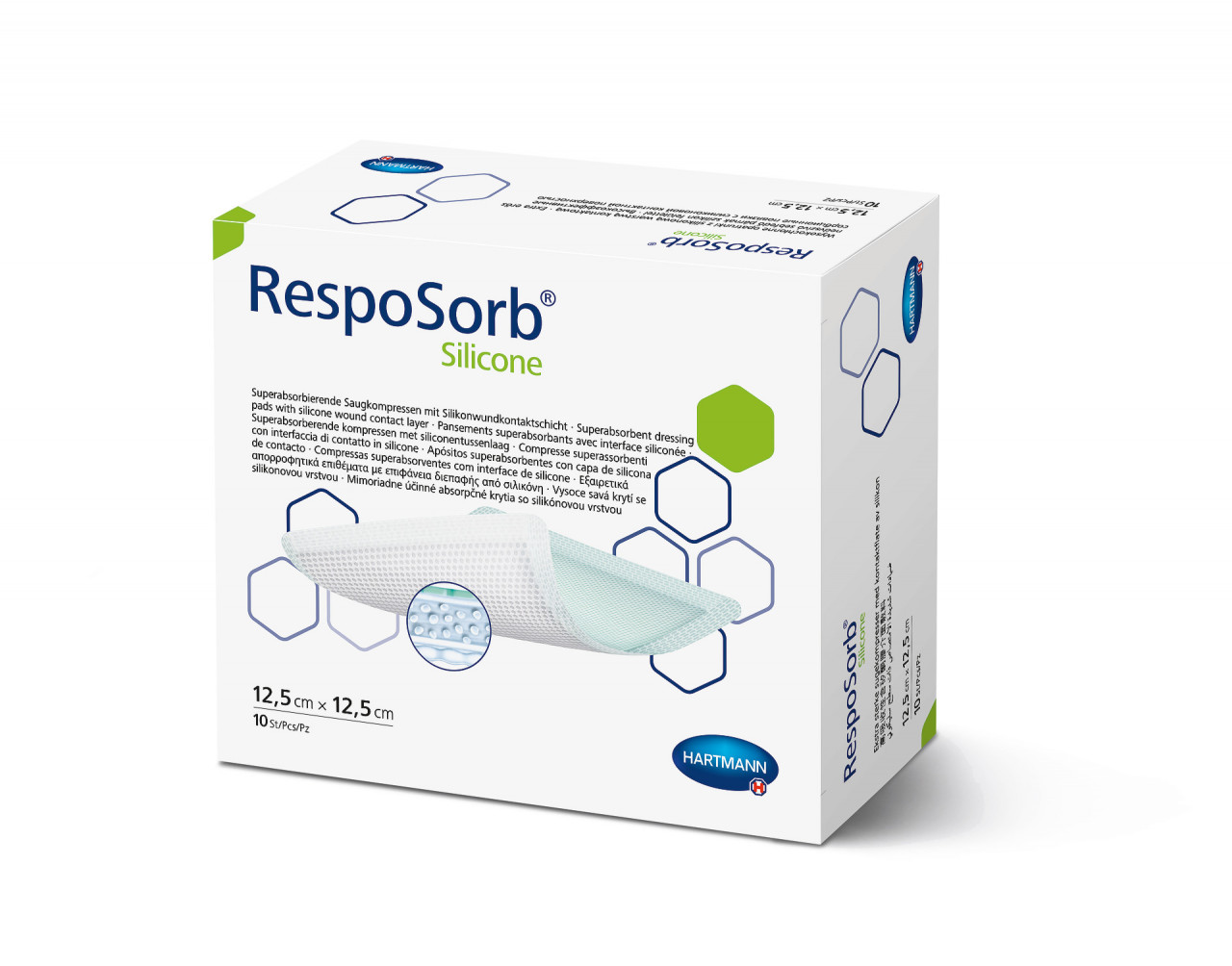 Pansament resposorb silicone hartmann, 12.5 x 12.5 cm, 10 buc