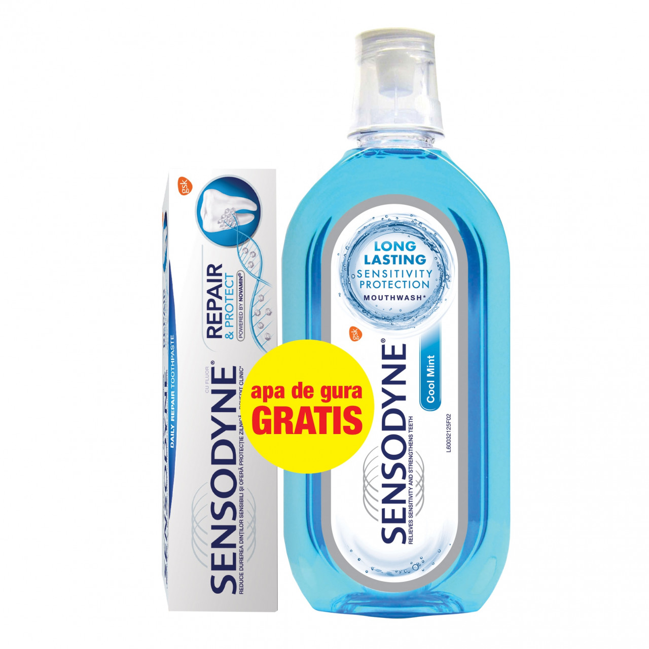 Pasta de dinti r&p, 75ml+apa cool mint 500ml, sensodyne