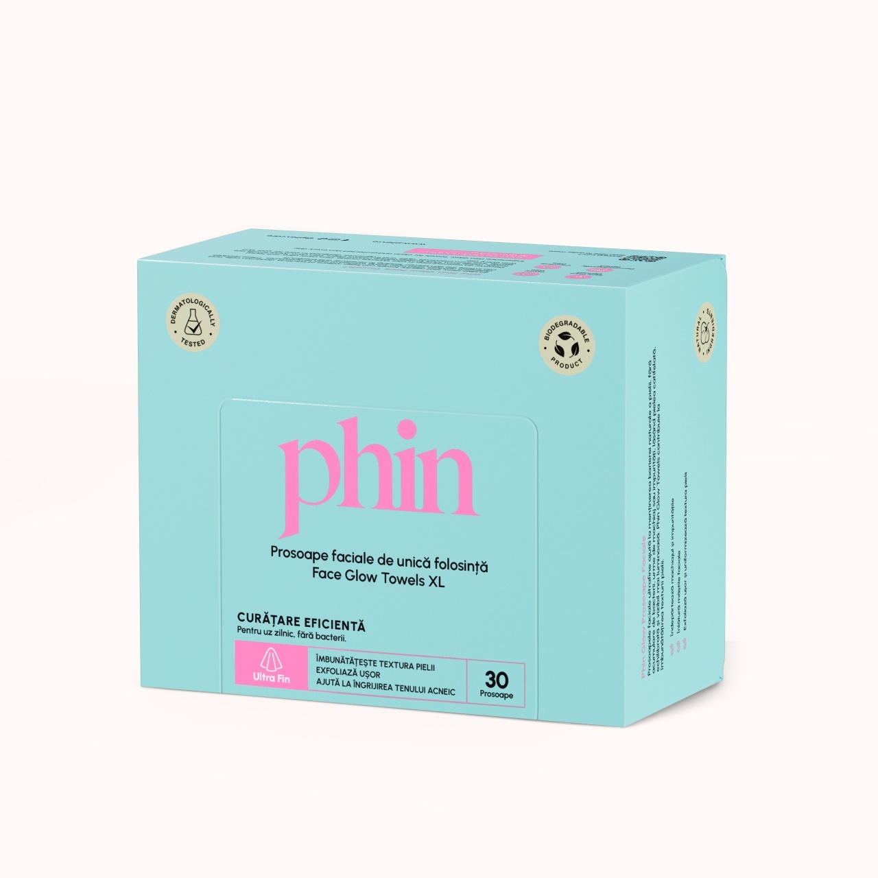 Phin Glow Towels prosoape faciale XL biodegradabile, 30 bucati