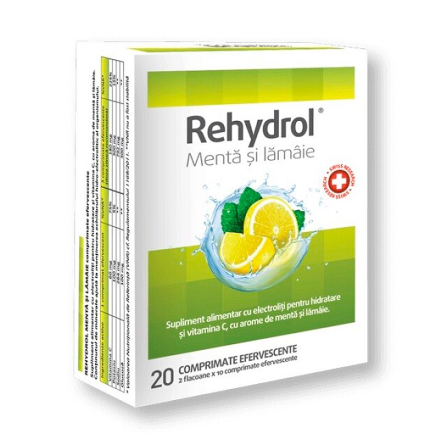 Rehydrol menta si lamaie, 20 comprimate efervescente, mba pharma