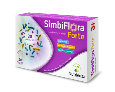 SimbiFlora Forte 20 capsule Probiotice, FOS, zinc si vitamina D pentru flora intestinala