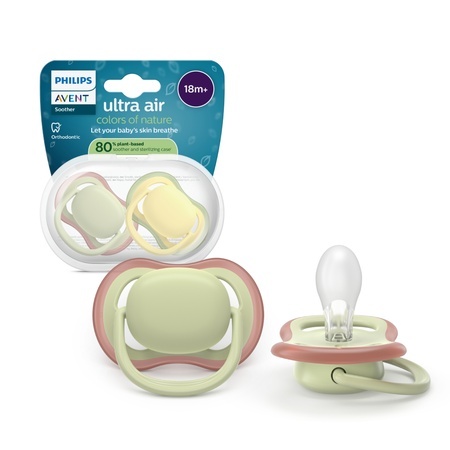 Suzeta Ultra Air Pacifier Philips Avent, Galben/Verde, 18 luni+, SCF349/50, 2 bucăți, Philips