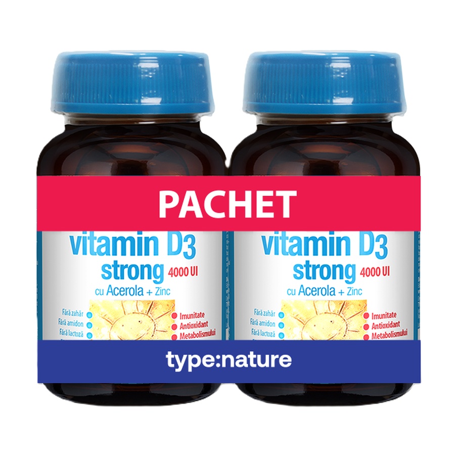 Vitamina D3 Strong 4000 UI cu Zinc și Acerola, 90 + 90 tablete, Naturmil
