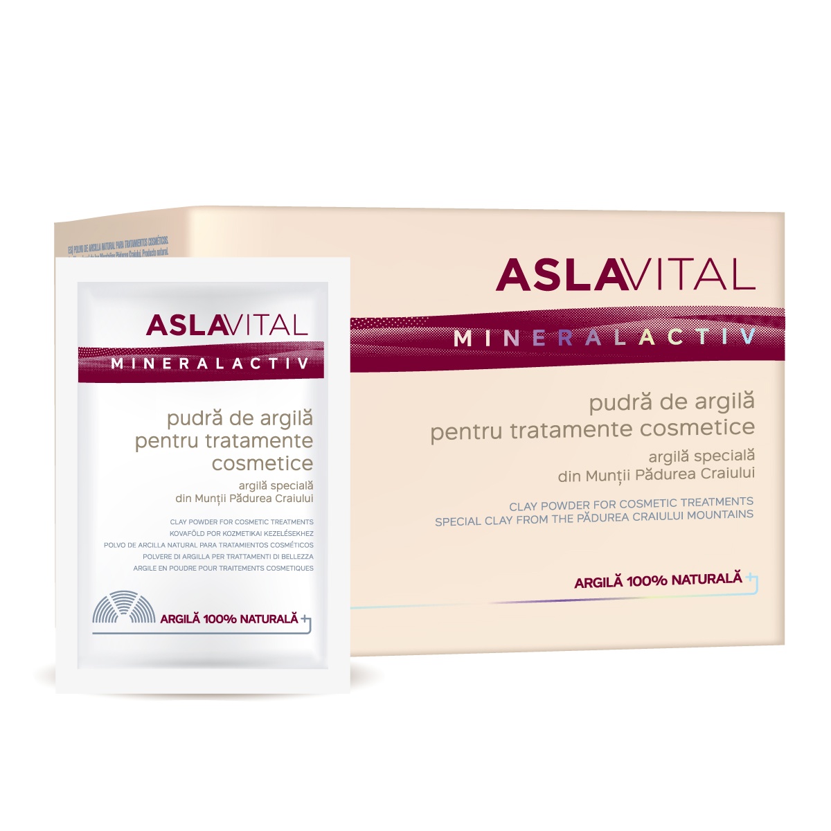 AslaVital Mineralactiv Pudră de Argilă pentru Tratamente Cosmetice, 10 plicuri x 20 g