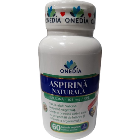 Aspirină naturală salicina, 105 mg, 60 capsule vegetale, Onedia