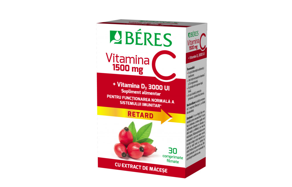 Beres vitamina c 1500 mg retard + vitamina d3 3000 ui, 30 comprimate