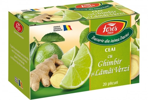 Ceai cu ghimbir si lamai verzi, 20 plicuri, Fares
