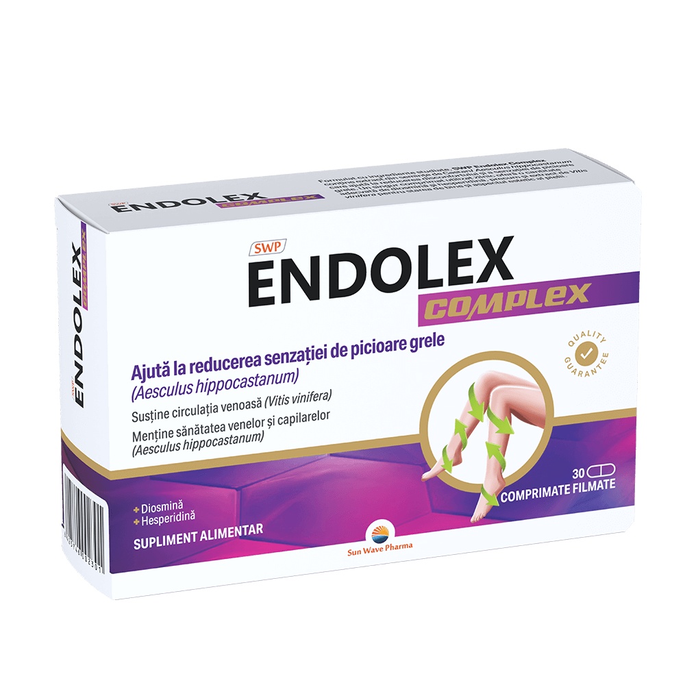 Rapid Endolex Complex cu Diosmină 450 mg, Hesperidină și Castan, 30 comprimate filmate, Sun Wave Pharma - Garantat Varice si Circulatie periferica farmaciilenapofarm.ro