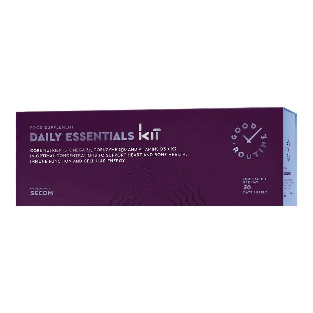 Good Routine Daily Essentials Kit, D3 + K2, Omega-3 și Coenzima Q10, 30 plicuri, Secom