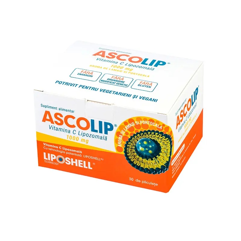 Liposhell ASCOLIP vitamina C lipozomala 1000 mg cu aroma de portocale, 30 plicuri