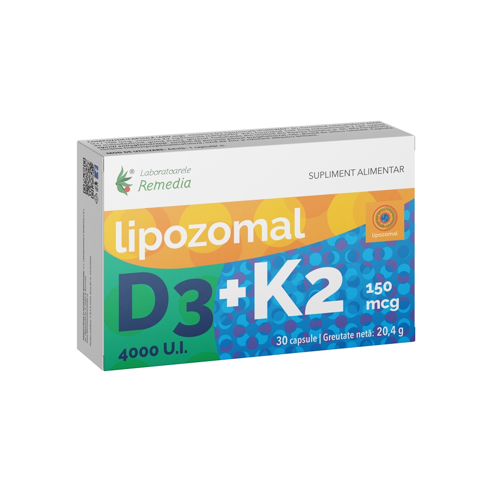 Lipozomal D3 4000 UI + K2 150 mcg, 30 capsule, Laboratoarele Remedia
