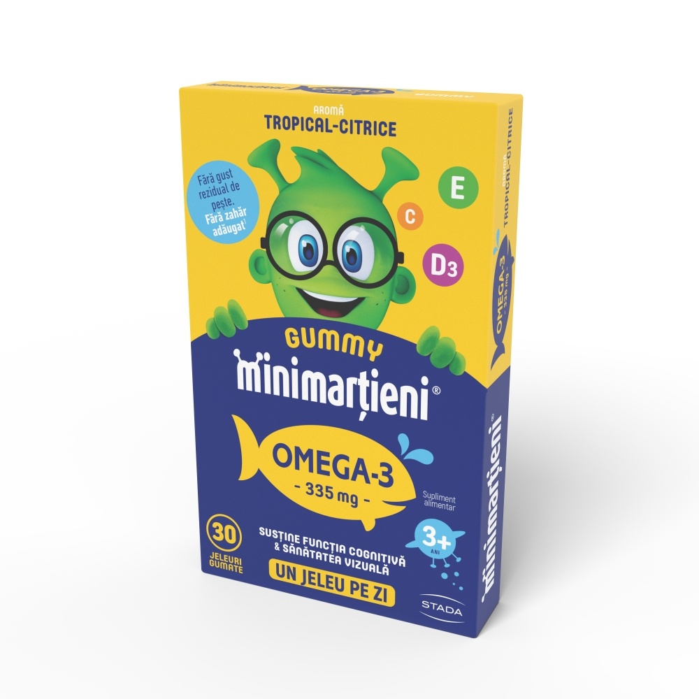 Minimartieni Gummy Omega 3 jeleuri pentru copii cu DHA 250 mg, 30 jeleuri