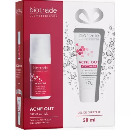 Pachet acne out crema activa + acne out oxy wash, 30+50 ml, biotrade