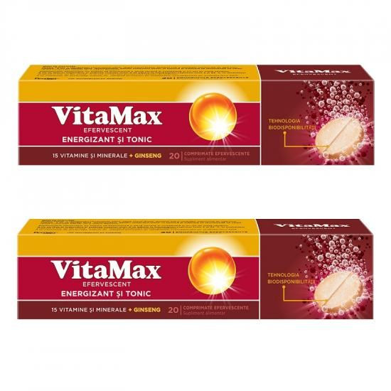 Pachet VitaMax Efervescent Multivitamine cu Ginseng Siberian, 20 + 20 comprimate, Perrigo