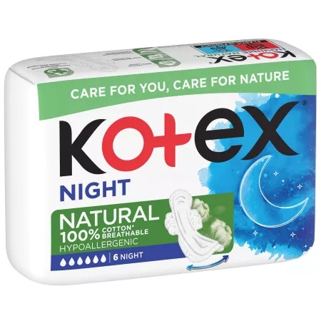 Absorbante de noapte din bumbac, 6 picaturi, 6 bucati, kotex