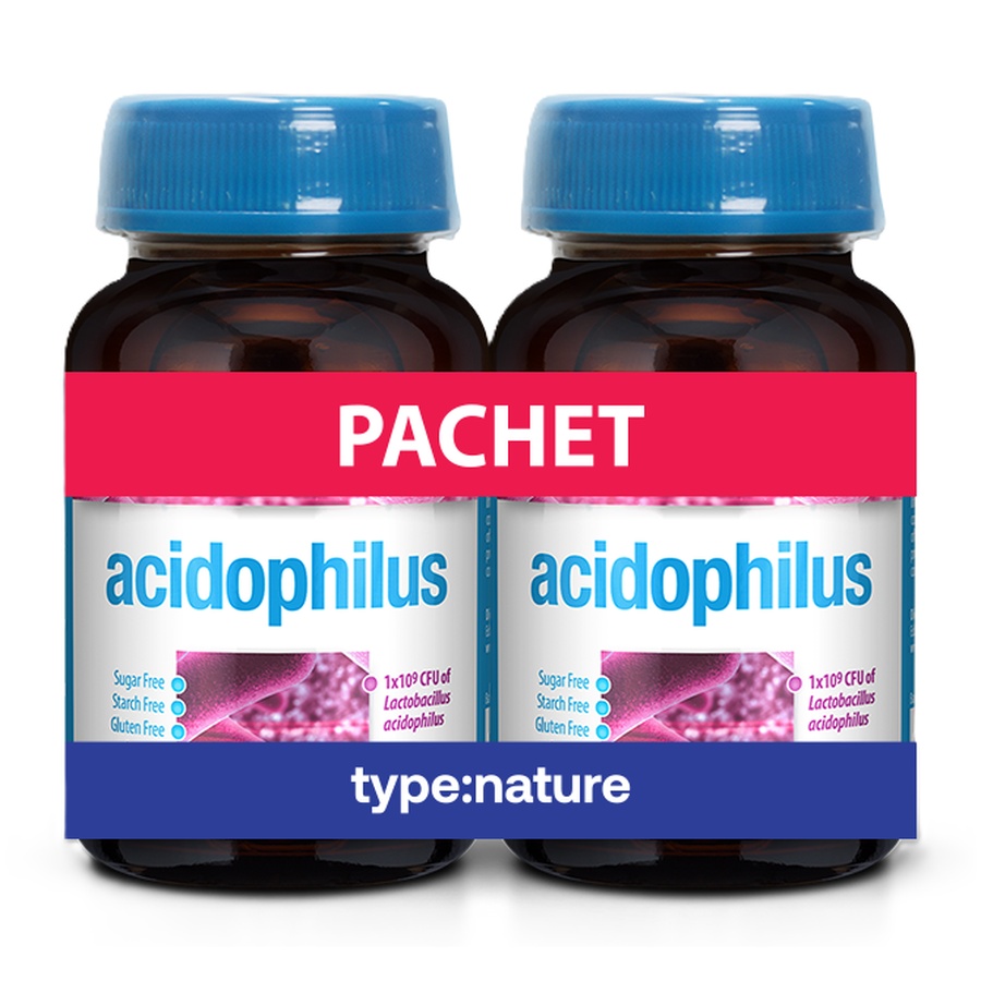 Acidophilus Probiotic cu Lactobacillus acidophilus, 60 + 60 tablete, Naturmil