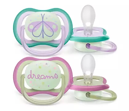 AVENT Suzeta Ultra Air 0-6M fosforescent, 2 bucati SCF376/19
