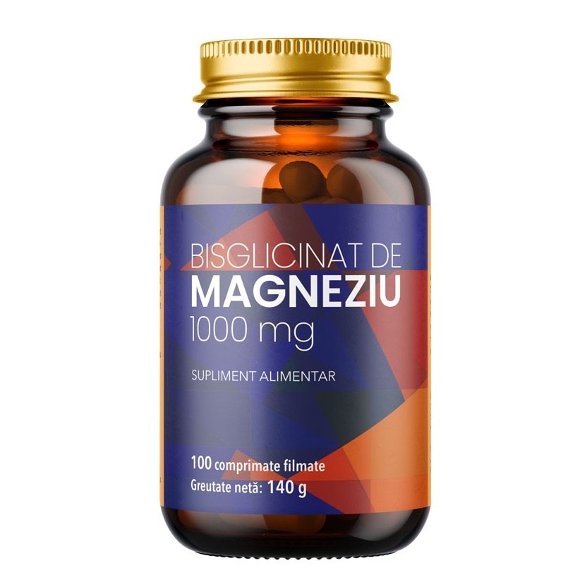 Bisglicinat de magneziu 1000 mg, 100 comprimate filmate, Laboratoarele Remedia