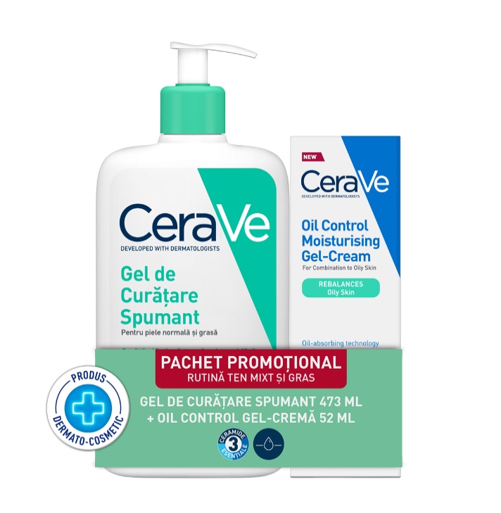 Cerave Pachet Gel Curatare Spumant 473ml + Gel-Crema Oil Control 52ml