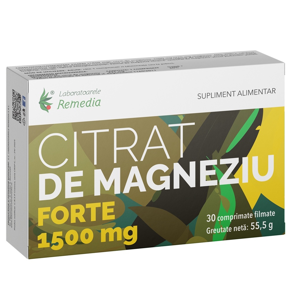 Citrat de Magneziu Forte 1500 mg, 30 capsule, Laboratoarele Remedia