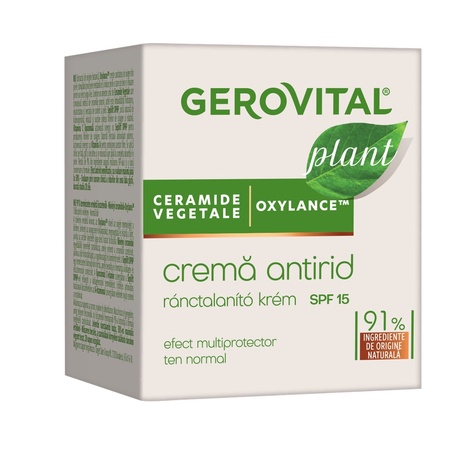 Cremă de față antirid cu protecție solara SPF 15 Plant, 50 ml, Gerovital