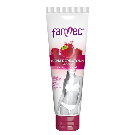 Cremă depilatoare pentru piele sensibilă cu extract de zmeură, 150 ml, Farmec