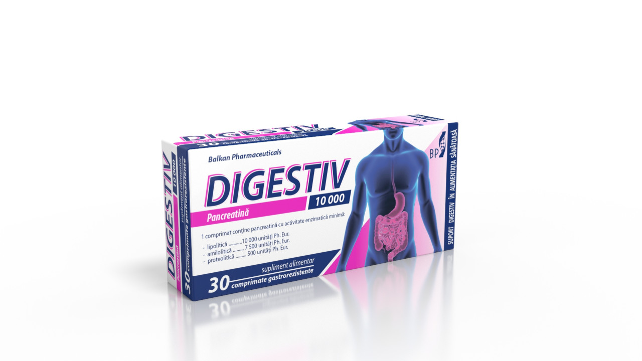 Digestiv Pancreatina 10.000UI - Supliment pentru Digestie Îmbunătățită