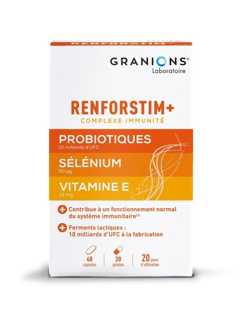 Granions LGN Renforstim Probiotic cu Lactobacillus acidophilus, ulei din ficat de rechin si seleniu, 40 + 20 capsule