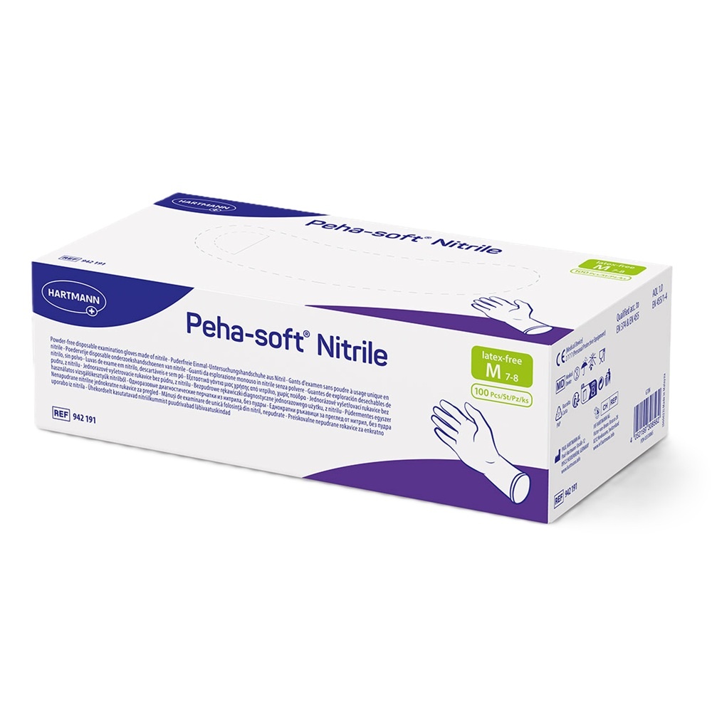 Hartmann Peha-Soft Mănuși din Nitril Nepudrate Albastre, Mărimea M, 100 bucăți