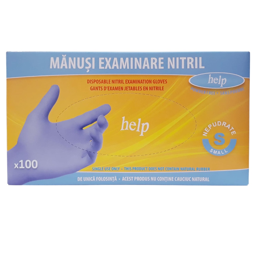 Help Mănuși de Examinare din Nitril Nepudrate, Mărimea S, 100 bucăți