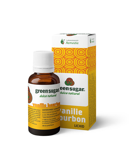 Îndulcitor lichid Green Sugar cu aromă de vanilie bourbon, 50 ml, Laboratoarele Remedia
