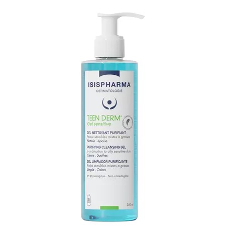 IsisPharma Teen Derm Gel Sensitive gel purifiant pentru ten sensibil, gras sau mixt, 250 ml