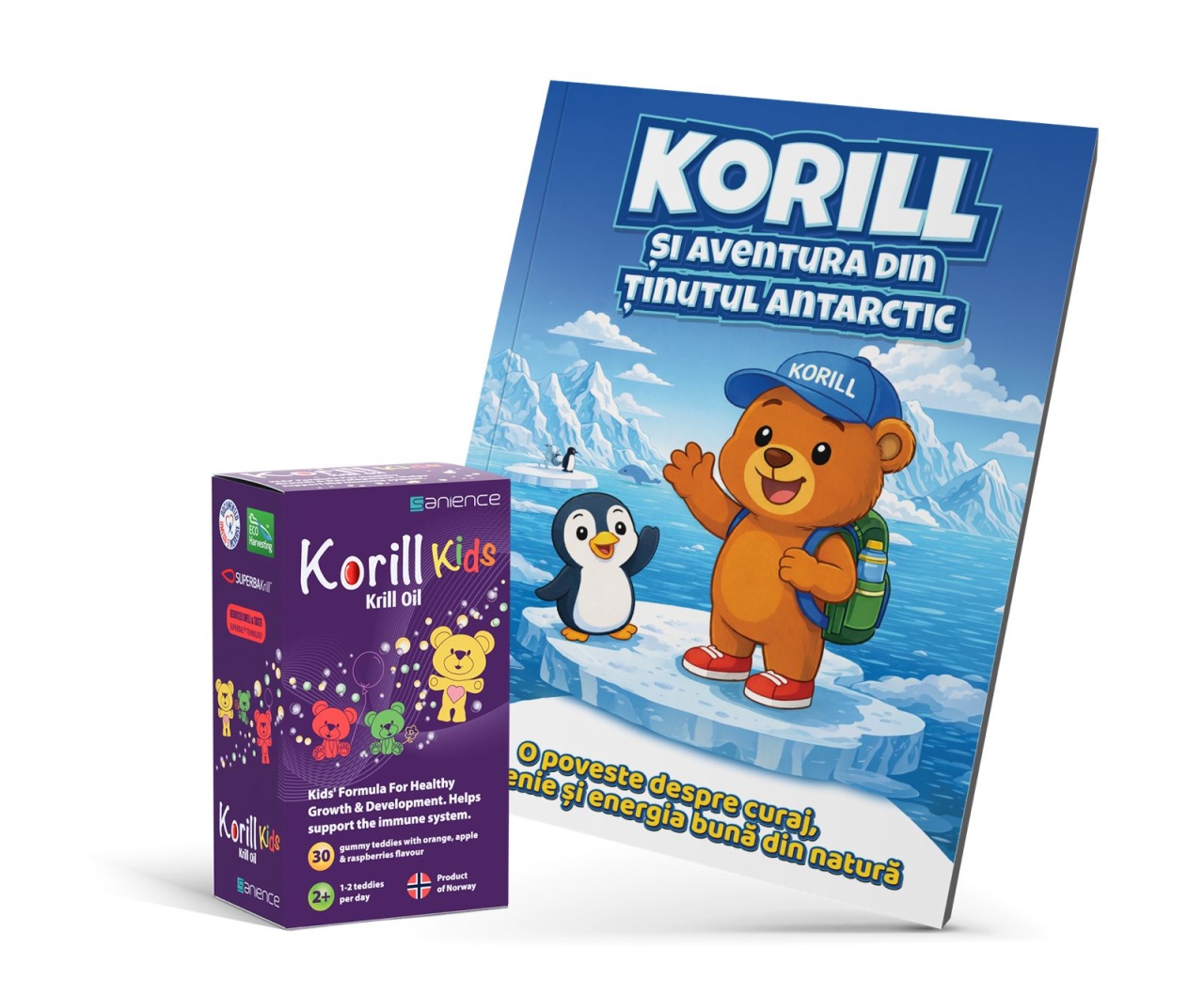 Korill Kids cu Ulei de Krill și Vitaminele A, C, D3, E, 30 ursuleți gumați, Sanience
