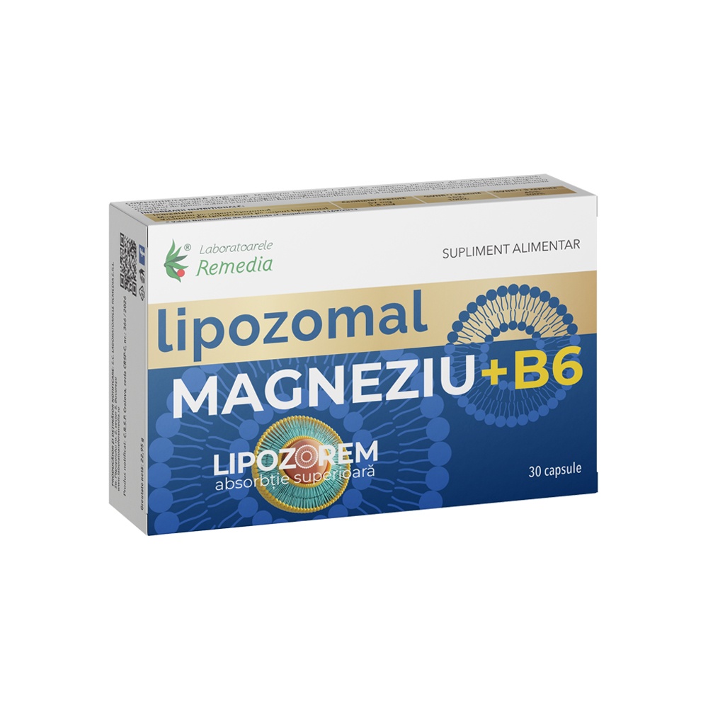 Magneziu + Vitamina B6 Lipozomal, 30 capsule, Laboratoarele Remedia