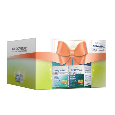 Pachet Cremă antirid de zi 50 ml + Cremă antirid de noapte H3 Hyaluron C, Gerovital