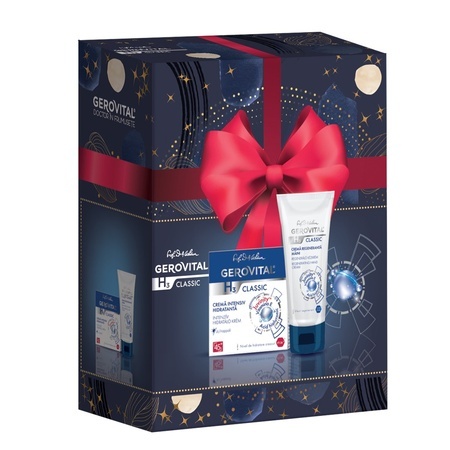Pachet cremă intensiv hidratantă de zi, 50 ml + Cremă regeneranta pentru mâini H3 Classic, 100 ml, Gerovital