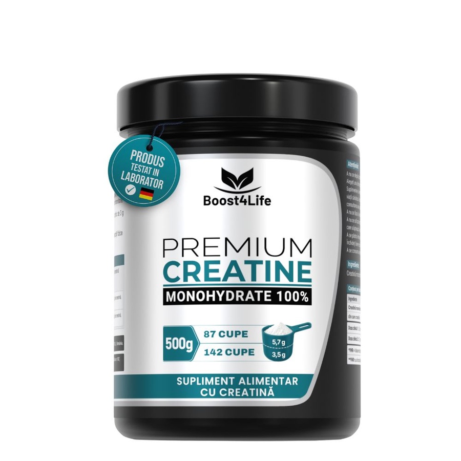 Pulbere Premium Creatine Monohydrate 100%, 500 g, Boost4Life